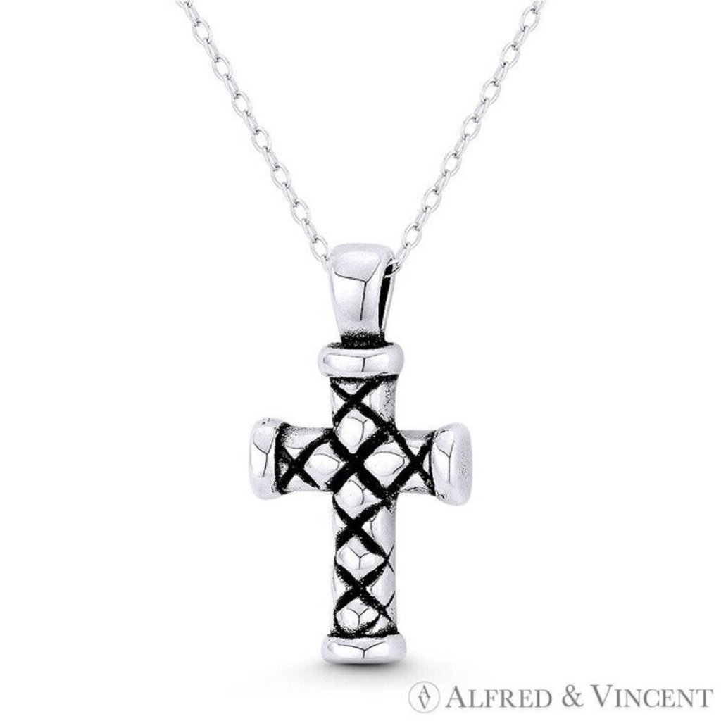 Criss-Cross Rustic Cross Potent Pendant In Oxidized 925 Sterling Silver 17$